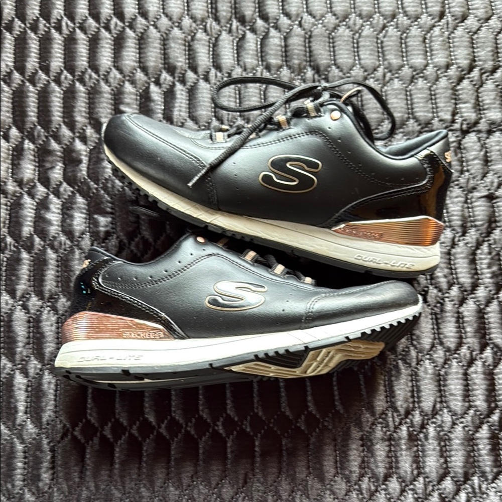 Skechers Women’s Black and Rose Gold Sneakers